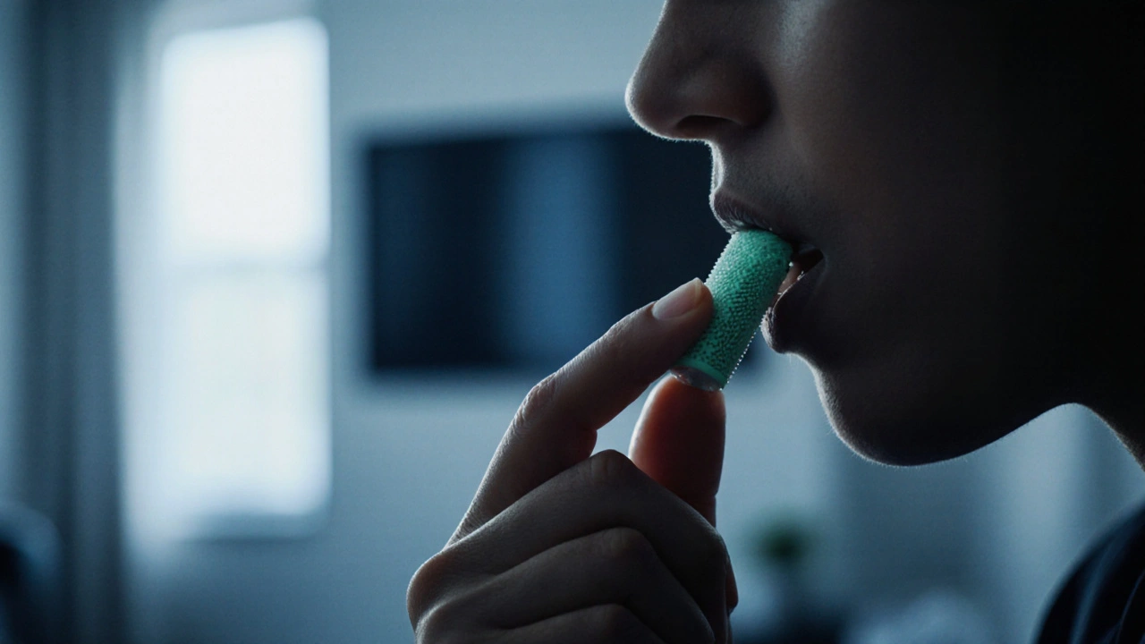 Hände halten zuckerfreien Kaugummi, bereit zum Kauen.