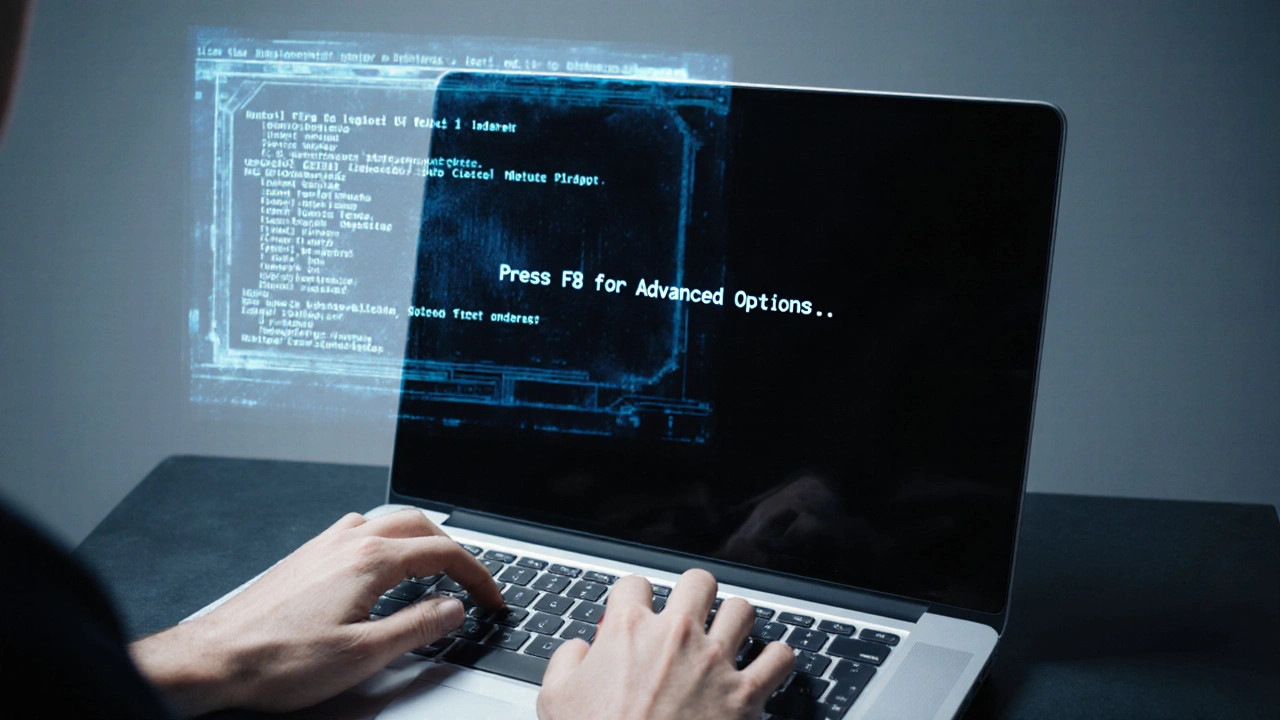 Person vor schwarzen Bildschirm mit transparentem Erweiterten Startmenü