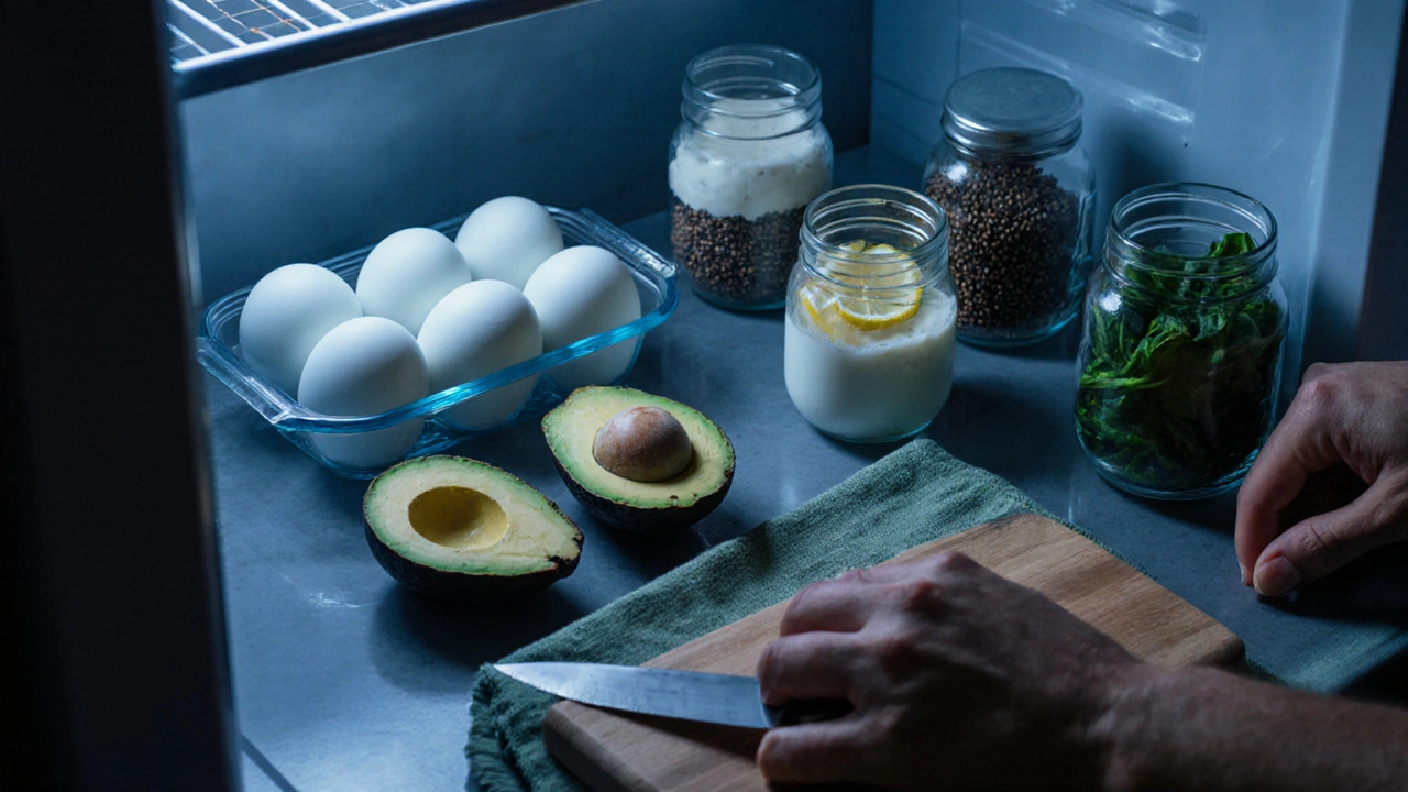 Sonntagabend-Vorbereitung für gesunde Frühstücke im Kühlschrank