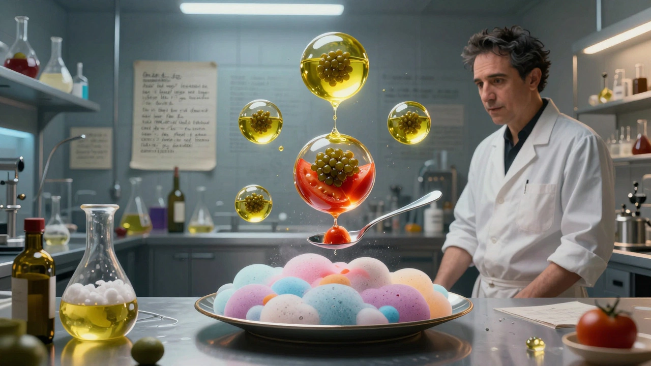 Ferran Adriàs kreative molekulare Küche mit schwebenden Kaviar-Orben und Schaum.