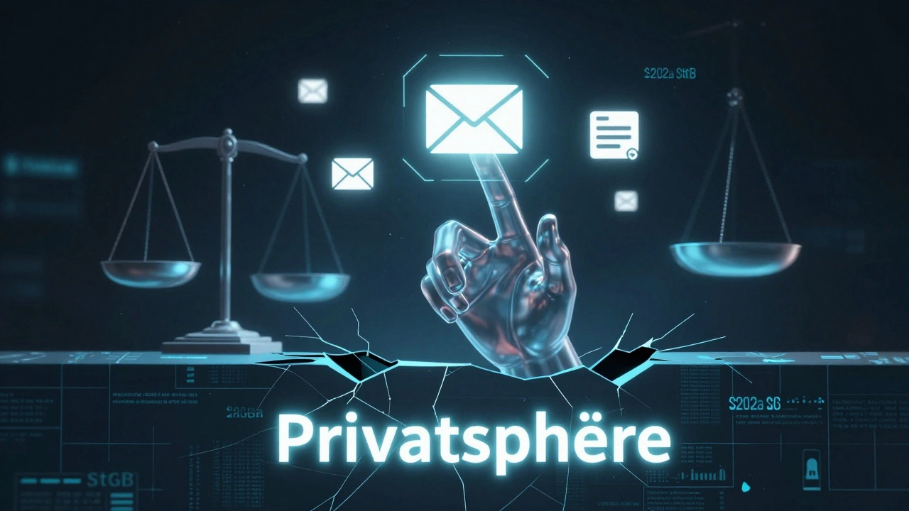 Transparente Hand durchbricht digitale Barriere, die private Konten wie E-Mail und Bank zugänglich macht.