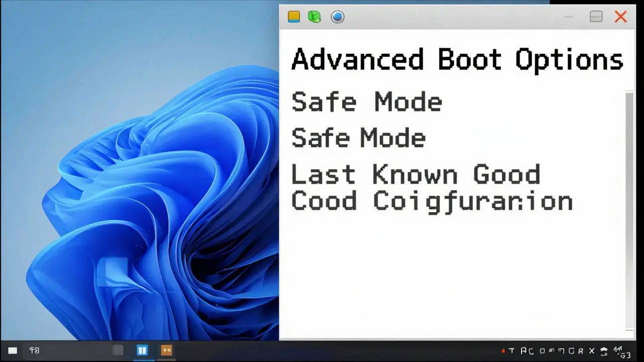 Aufgeteilte Darstellung: moderner Windows-Start vs. alter Abgesicherter-Modus-Menübildschirm.