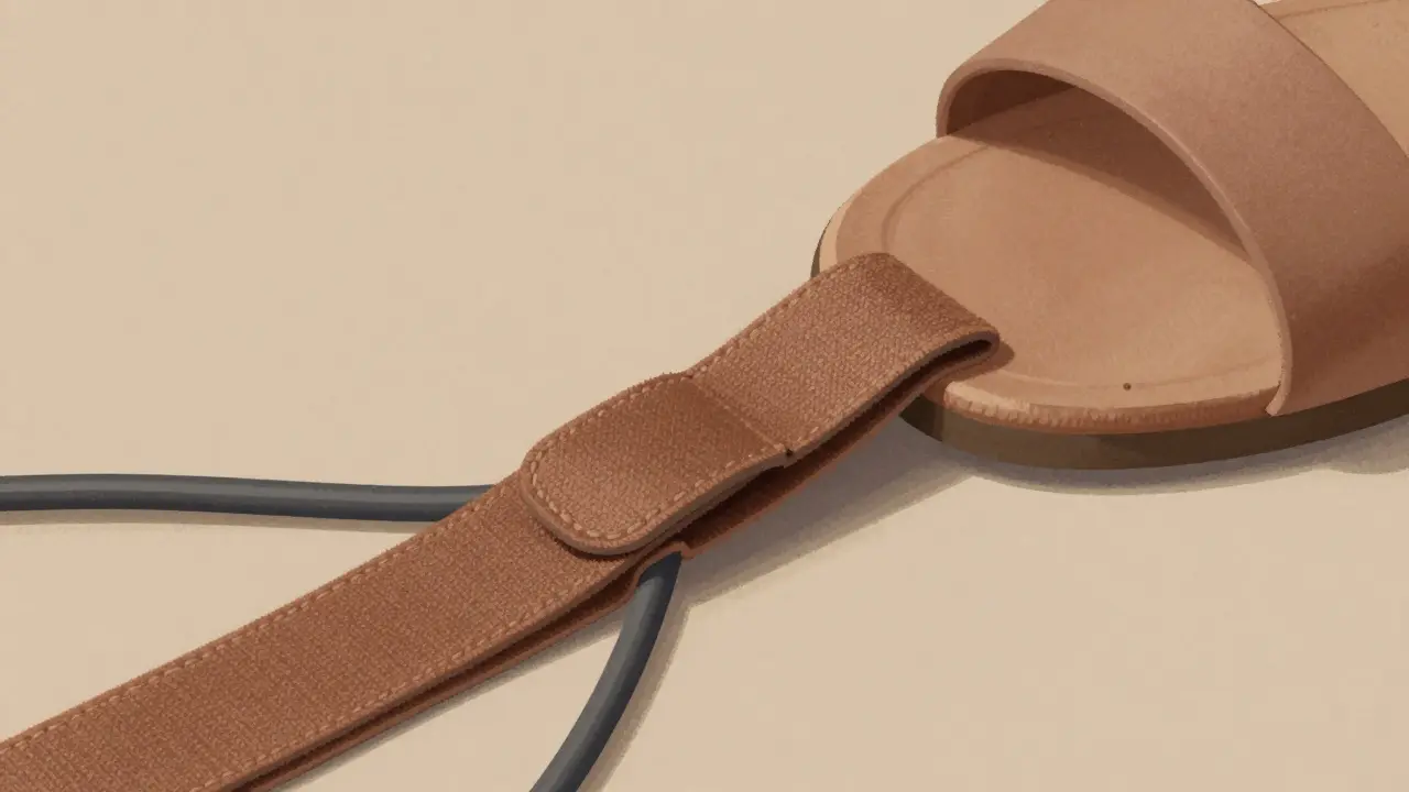 Kabel mit Klettverschluss aus Sandalen organisiert