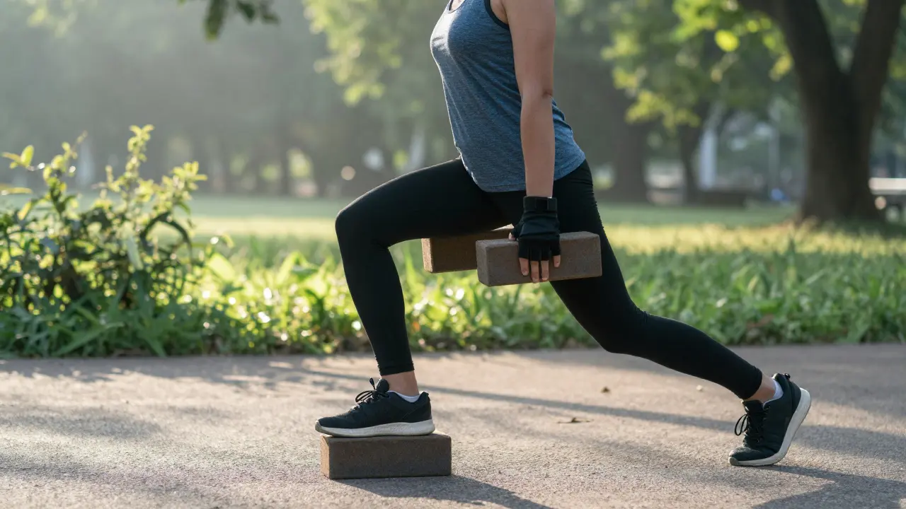 Person mit Ziegelsteinen als Gewichte beim Trainieren im Park
