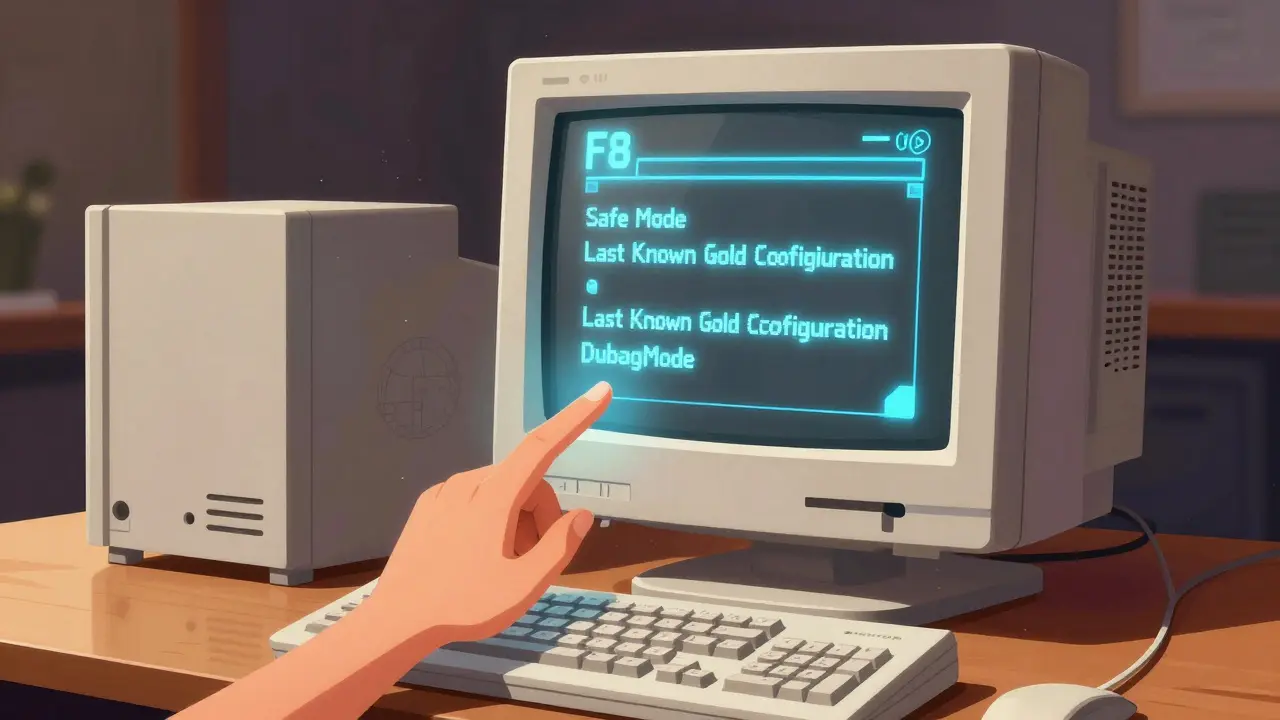 Retro-Computer mit F8-Taste, die beim Start einen erweiterten Menümodus aktiviert.