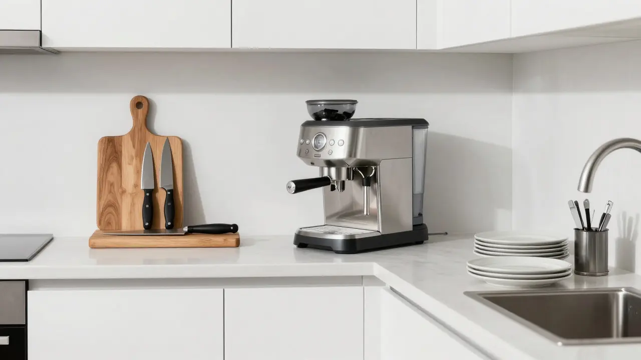 Organisierte Küche mit getrennten Arbeitszonen für Effizienz.