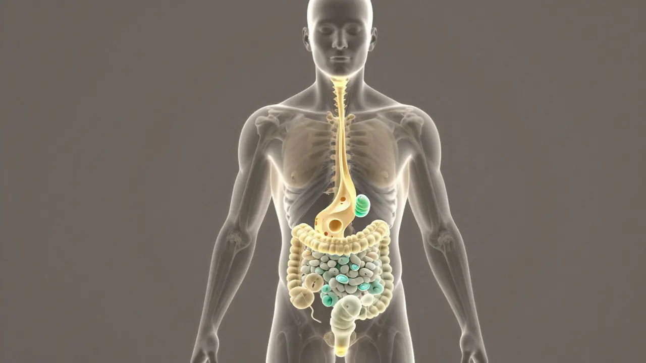 Transparenzdarstellung von Nährstoffen aus Käse in Knochen, Darm und Muskeln.