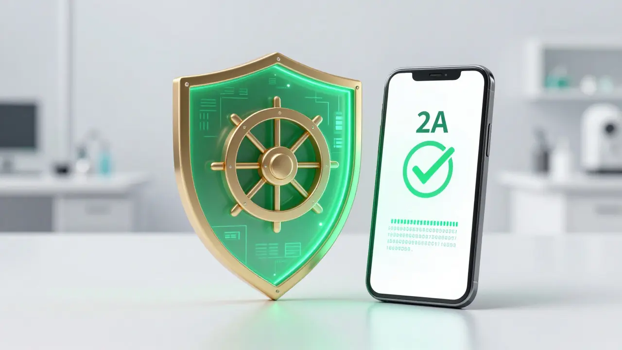 Ein holografischer Schutzschild, der ein digitales Konto durch Zwei-Faktor-Authentifizierung sichert.