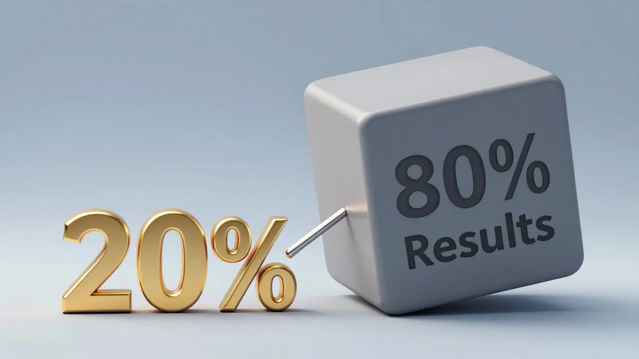 Konzeptionelle 3D-Darstellung des Pareto-Prinzips mit einem Hebel für Effizienz.