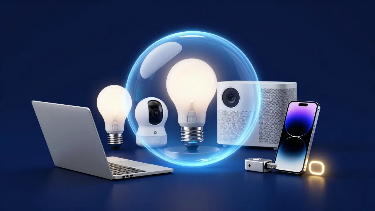 Smart-Home-Geräte in einem geschützten Netzwerk mit einem physischen Sicherheitsschlüssel.