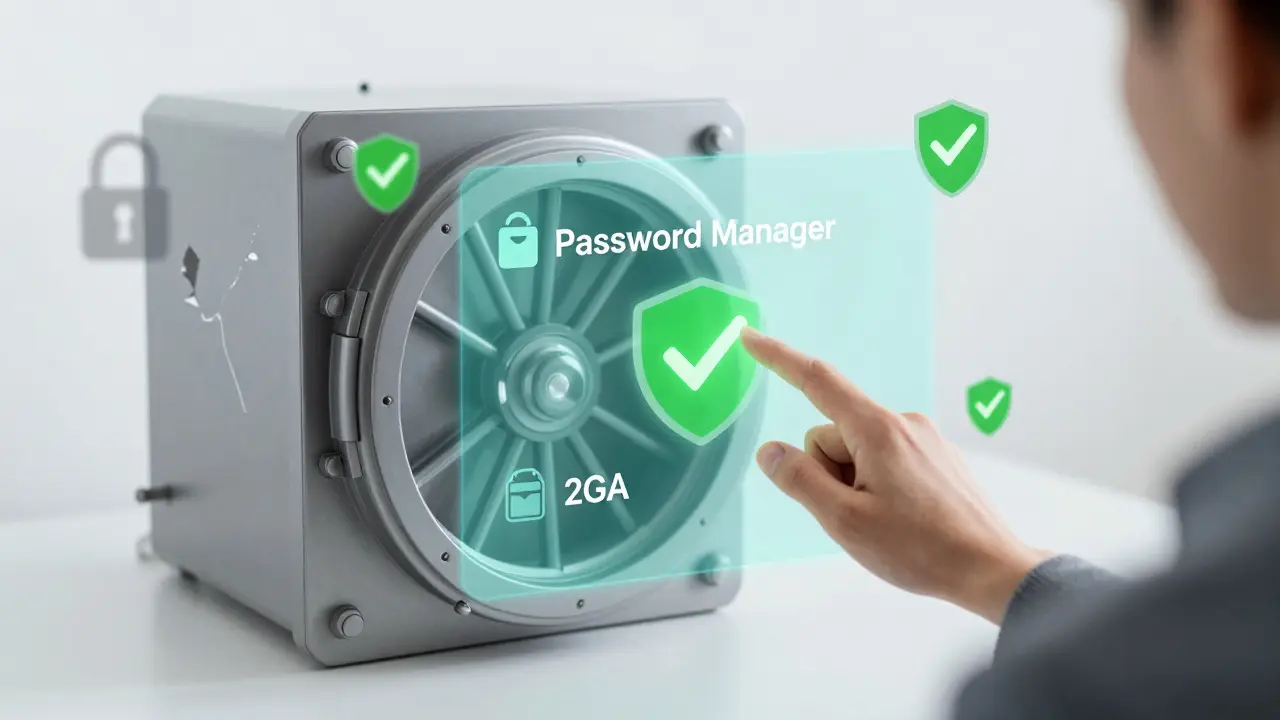 Benutzer schützt Konten mit Passwort-Manager und Zwei-Faktor-Authentifizierung