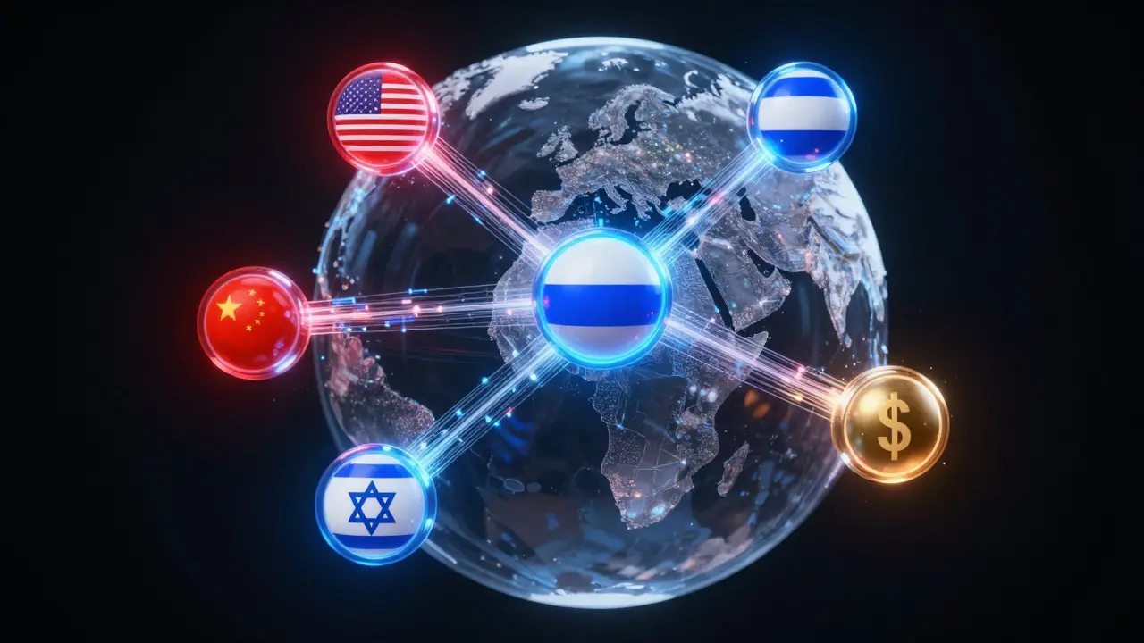 Globe mit digitalen Knotenpunkten für Cyber-Kriegsführung