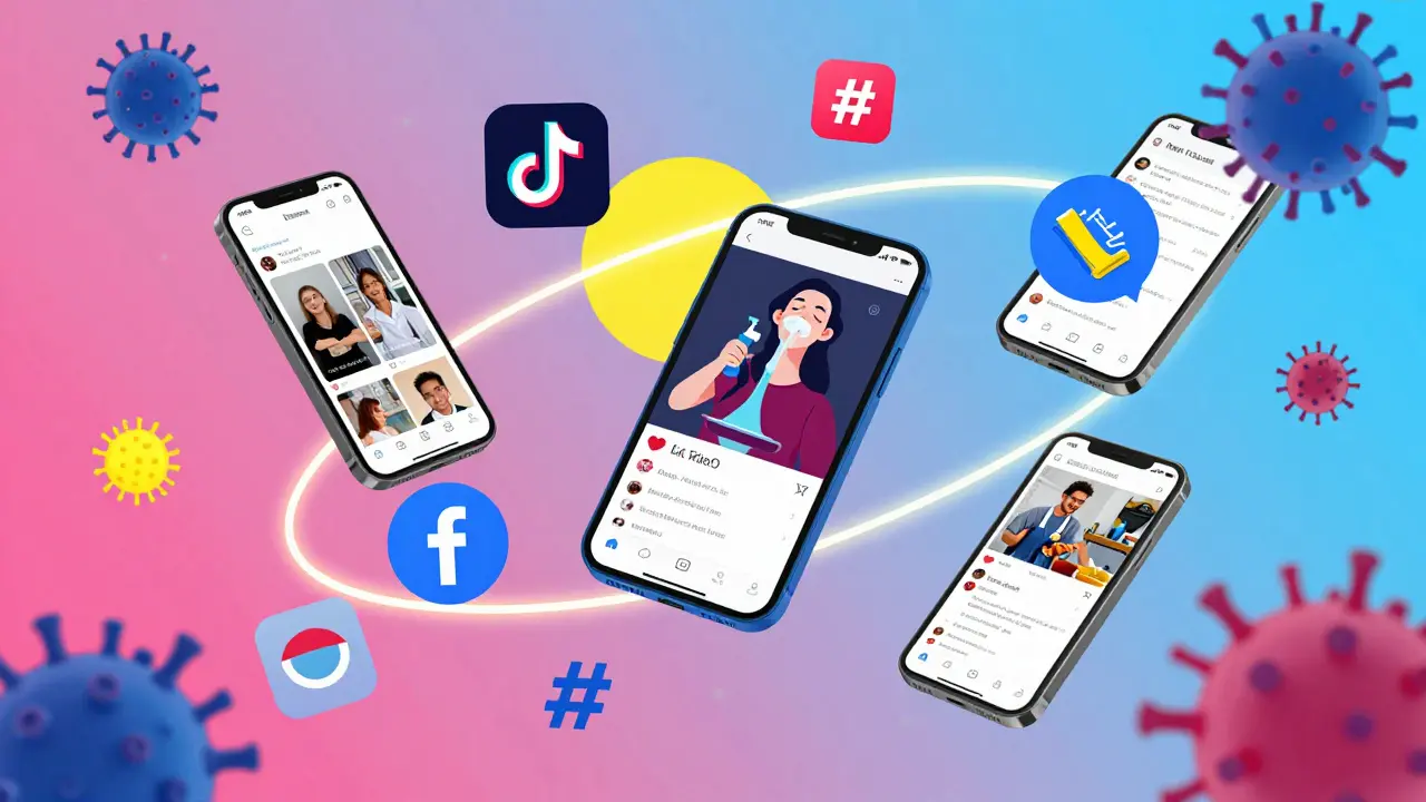 Abstrakte Collage von Social-Media-Elementen und Life-Hack-Icons