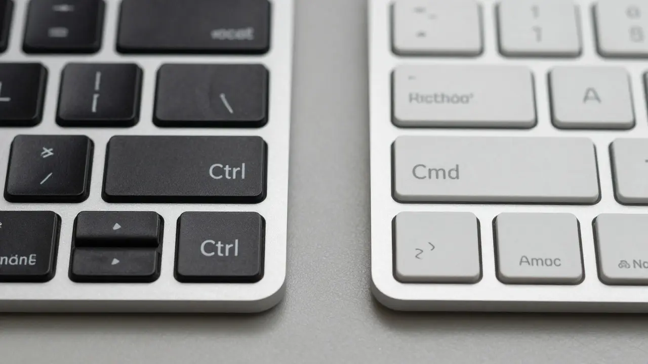 Nahaufnahme von Ctrl-Taste bei Windows und Cmd-Taste bei Mac