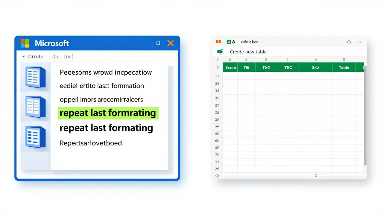 Vergleich von Word-Formatierung und Excel-Tabelle als Konzeptbild