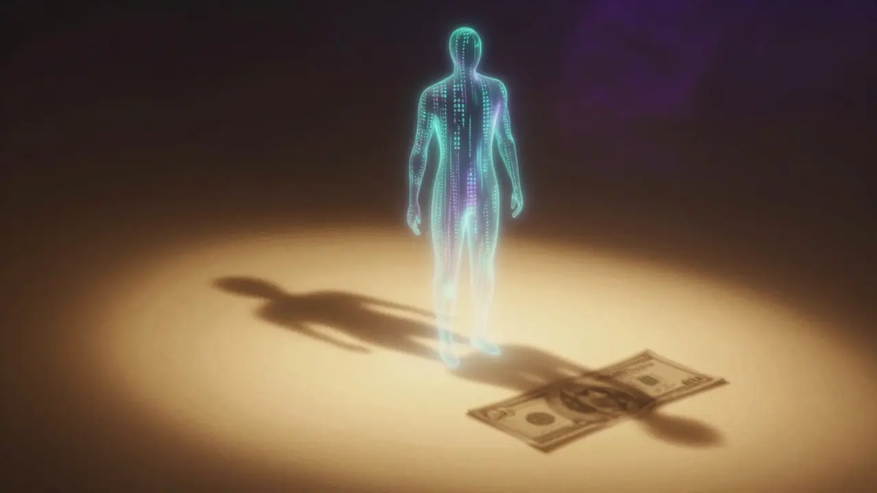 Abstract art of shadow money over a solid base