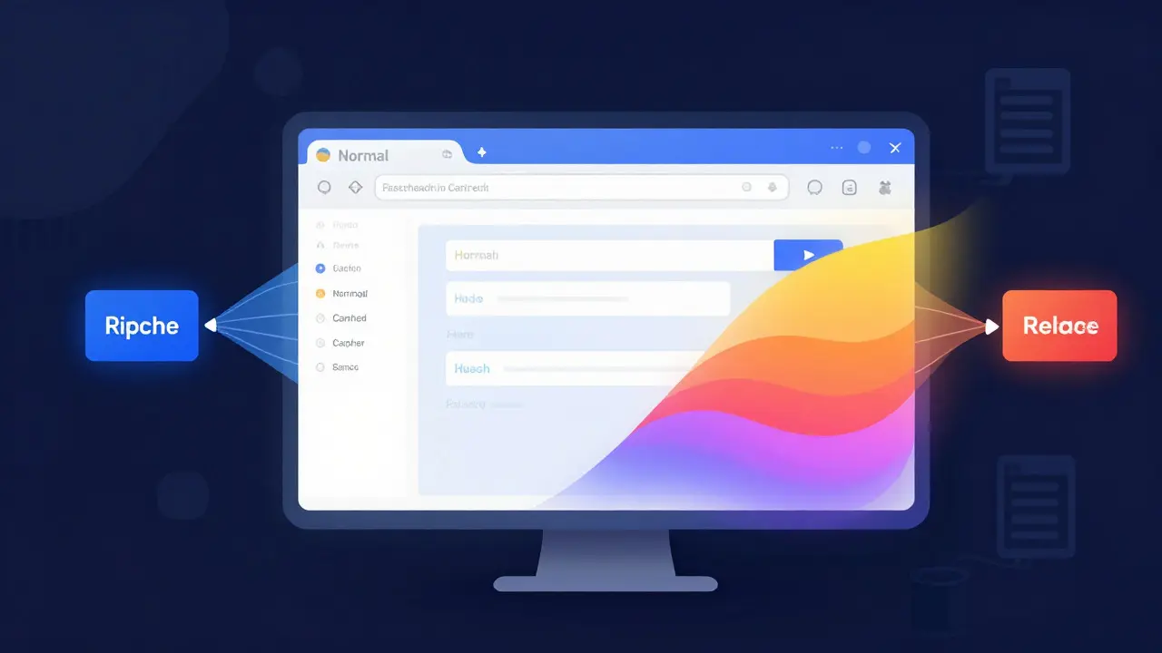 Digital art comparing cached vs fresh browser data with vibrant visual effects