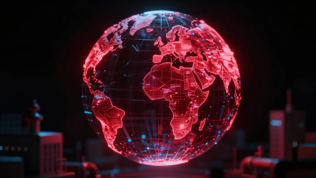 Globale Ransomware-Ausbreitung als rote Infektion auf einer Weltkugel